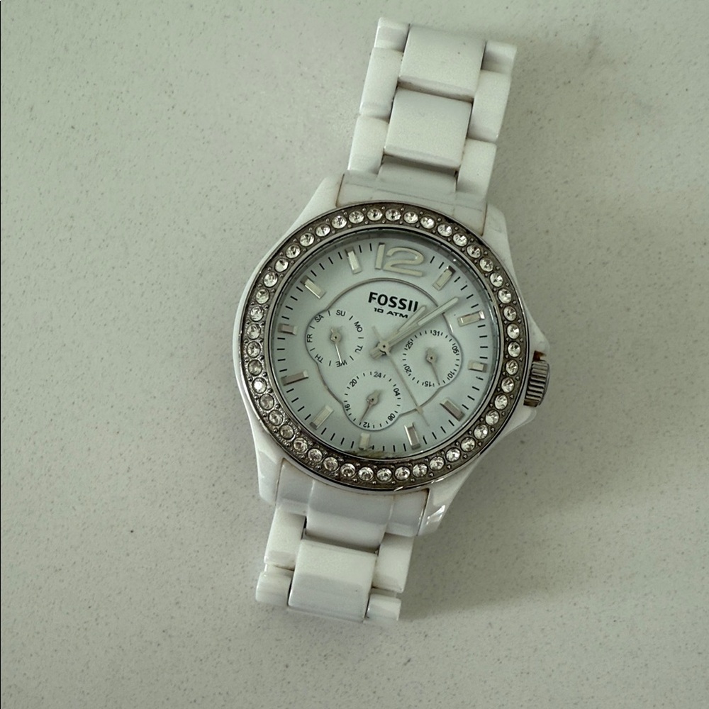 Fossil White Crystal-Embellished Watch